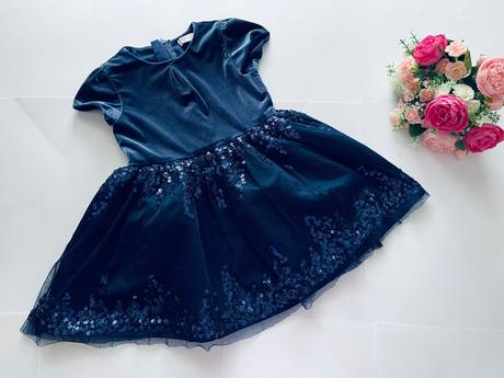 Ob/ šaty modré s flitri - v.3/4 let, marks & spencer,104