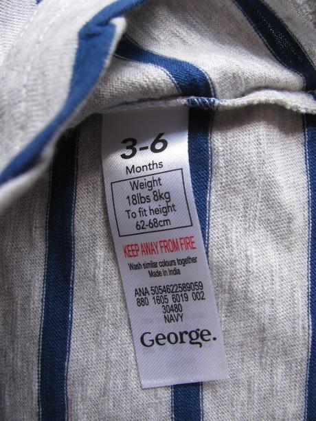 Šedé bavlněné tričko s modrým pruhem v.3-6 měs., george,68