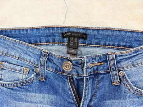 Džíny mango díry s černou krajkou  34, mango,34