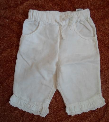 Bílé plátěné 3/4 kalhoty kraťasy kraťásky, h&m,68