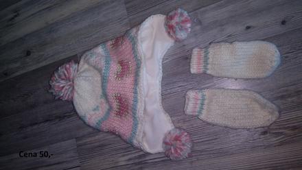 Dívčí zimní komplet čepice + rukavice, 104