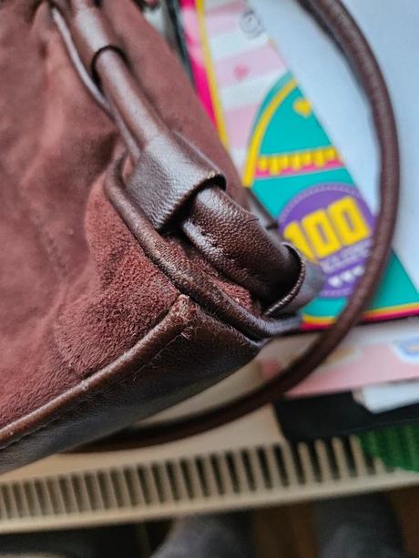 Tmavě hnědá kožená kabelka broušená kůže vintage, 