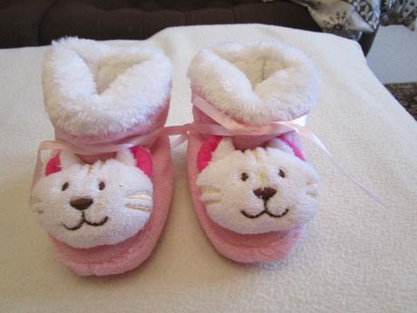 Málo nošené teplé růžové bačkůrky s kočičkou,č.18, 18