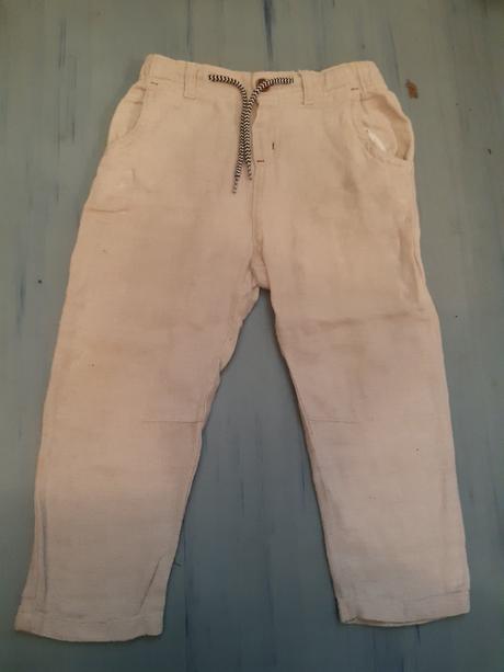 Bavlněné kalhoty s příměsí lnu, vel. 92, 2 kusy, lupilu,92