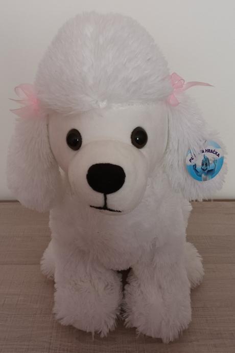 Plyšový sedící pes bílý mikro trading, 