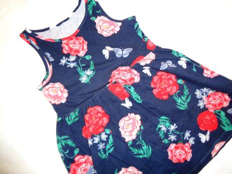 Pěkné modré bavlněné šaty s květy 98/104, h&m,98
