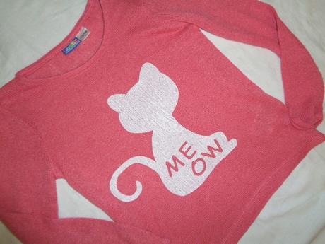 Krásný růžový lehoučký svetr s kočkou, lupilu,110