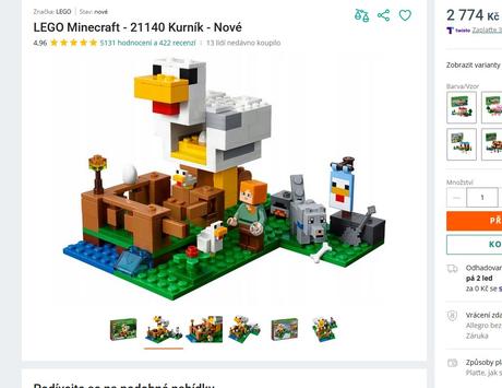 Lego minecraft 21140 kurník,