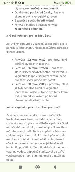 Jak vybrat správnou velikost pesar FemCap? Zkušenosti?