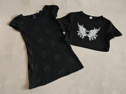 Černá tunika/šaty, černý crop top, vel.140, 140–152