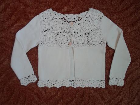 Růžový háčkovaný svetr svetřík bolerko, 110