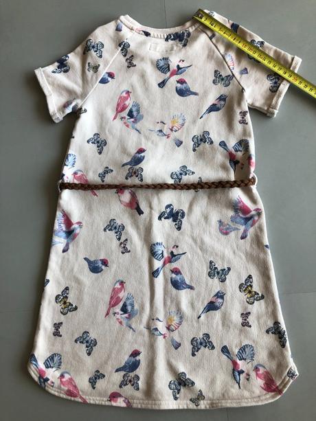 Šaty motýl ptáčci modrorůžová 4-6l 110-116cm pásek, h&m,110