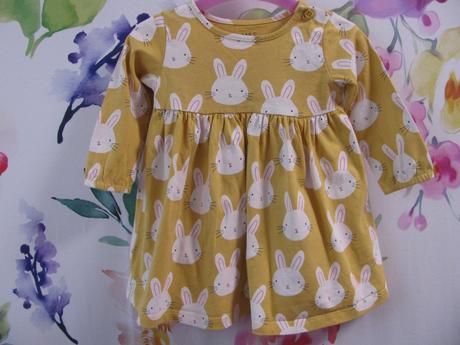 Bavlněné hořčicové šatičky se zajíčky m&s, marks & spencer,74
