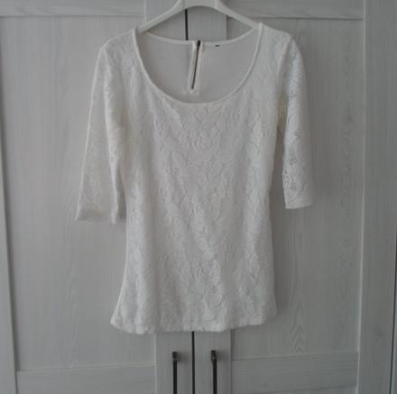 Bílé krajkové tričko triko 3/4 rukáv, h&m,m