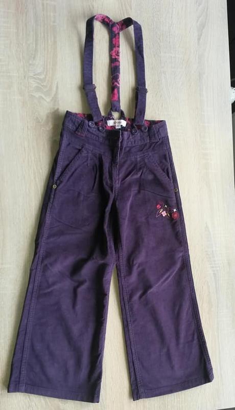 Fialové manšestráky s kšandami vel. 116, 116