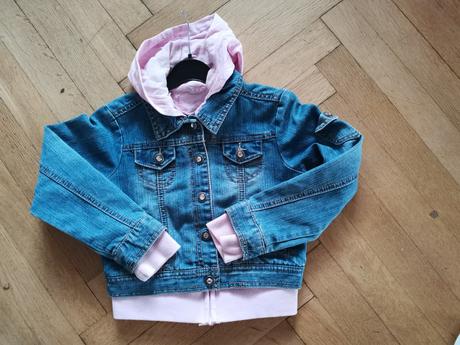 Džínová bunda s mikinou dvojí efekt vel. 128, 128