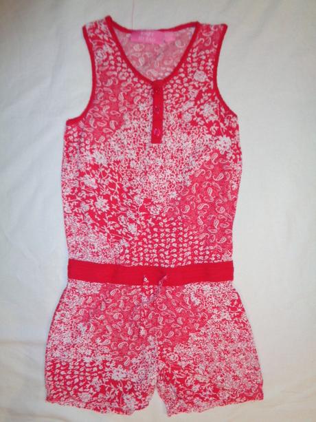 Luxusní růžovočervený květovaný letní overal, 122