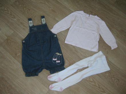 Souprava - riflové lacláče, triko, punčochy, c&a,92