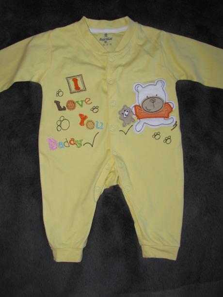 Krásné žluté bavlněné dupačky bez šlapek, 56