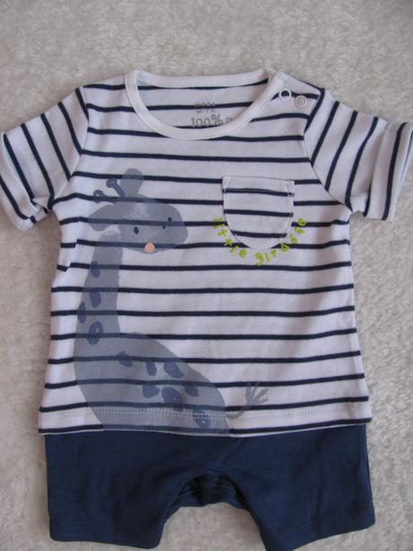 Kojenecké letní bavlněné body,overal se žirafou, f&f,56