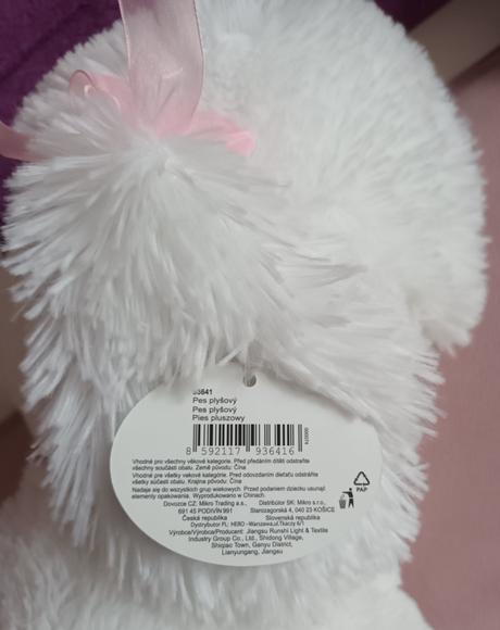 Plyšový sedící pes bílý mikro trading, 