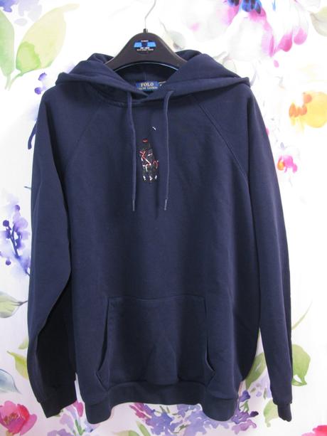 Chlapecká,pánská modrá bavlněná mikina s kapucí, ralph lauren,xl