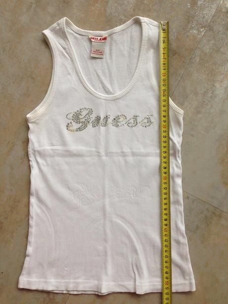 Bílé bavlněné tílko značka guess s flitry vel. s, guess,s