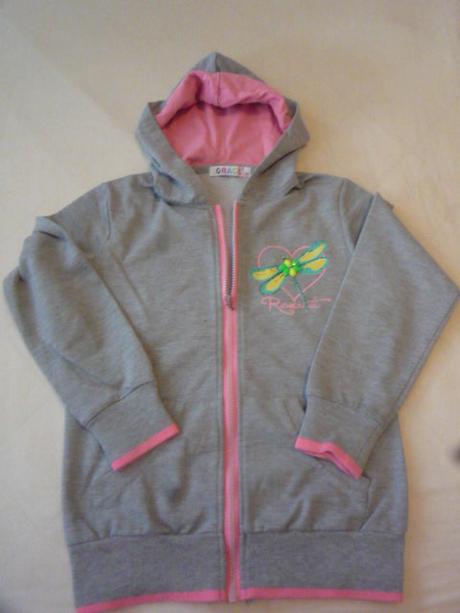 Šedo-růžová mikina s vážkou vel. 140, grace,140