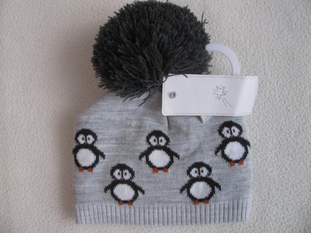 Zimní čepice-kulich s tučňáky vel.3-6 měs., f&f,68