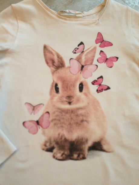 Bavlna triko hm 98cm,2roky zajíček motýli třpytky , h&m,98