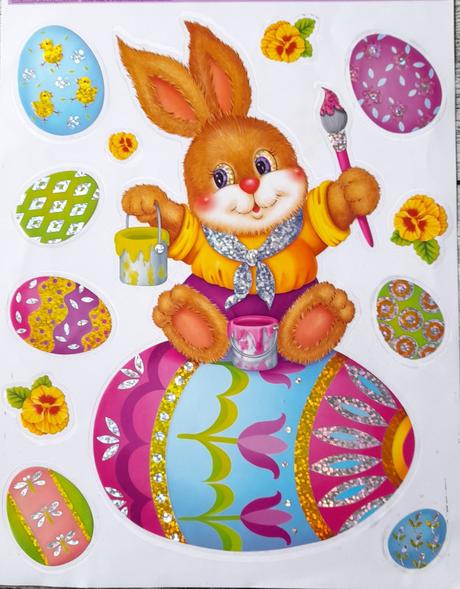 Okenni dekorace velikonoční zajíc s vajíčky, 