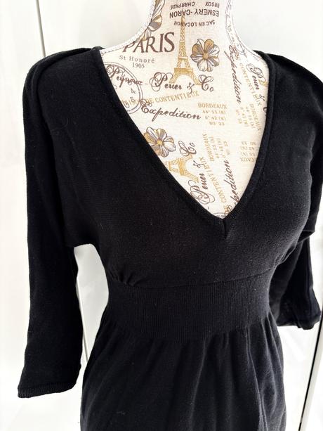 Pletené cerne šaty melrose s širokými rukávy 36, 36