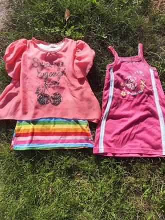 Dívčí šaty třešínky a medvídek vel. 98 - 104, 98