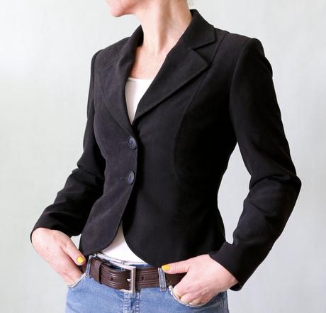 Černé semišové sako petite collection vel.32, xs