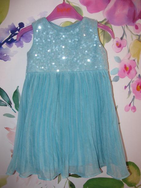 Tyrkysové dívčí šaty s plisovanou sukní v.6-12 měs, monsoon,80