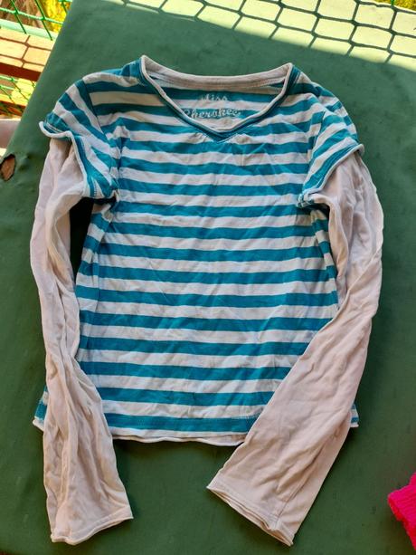 Holčičí pruhované triko dlouhý rukáv modré, 134