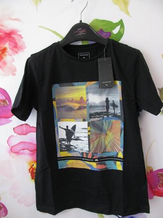 Dětské černé bavlněné tričko s potiskem, quiksilver,140