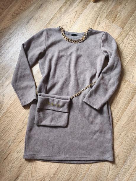 Hnědé lila svetrové šaty 146-158, 152