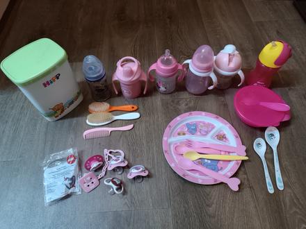 Lahvičky,hrnečky, jídelní sada,lžičky,dudlíky,dóza, avent