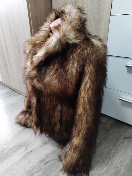 Chlupatá kožíšková bunda h&m vel xs/s, h&m,xs