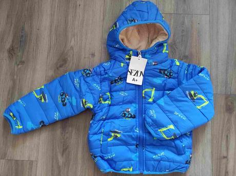 Zimní chlapecká bunda s bagry, 98 - 128