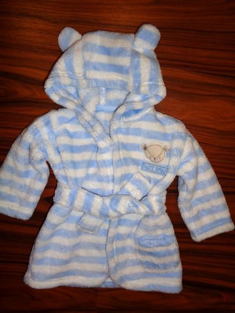 Měkoučký bílomodrý pruhovaný flízový župan, george,68