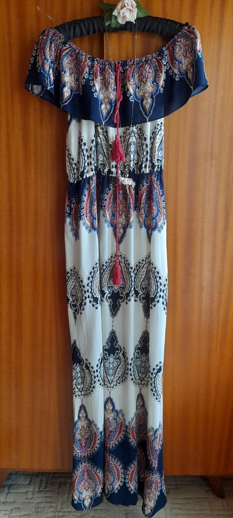 Dlouhé volánové bavlněné letní šaty, m