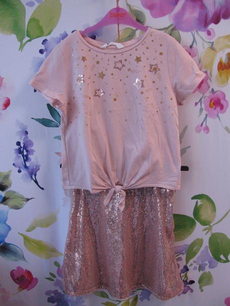 Dívčí souprava-flitrová sukně + tričko h&m, h&m,146