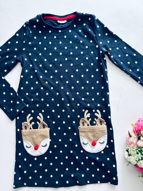 Ob/ tunika vánoční modrá s puntíky - v.6-7 let, 122