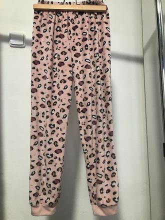 Růžové plyšové tepláky - pyžamo, 158