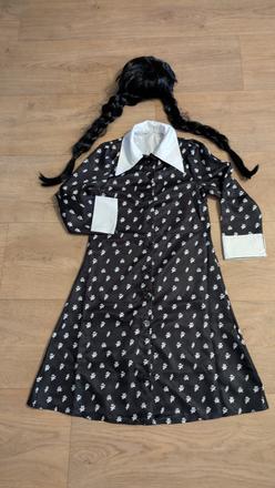 Ka407 karnevalový kostým wednesday šaty vel. 140,