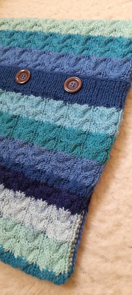 Copánkový pletený povlak ombré modrý tyrkys, 