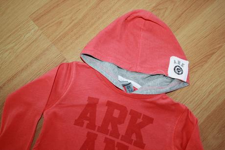 Tričko s kapucí, oranžovo-šedé-nápis, vel. 104, 104