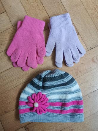 Zimní rukavice a čepice vel. 110 / 128, h&m,110